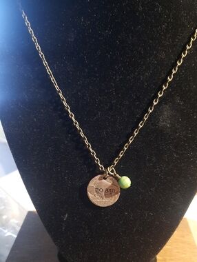 ROAM bronze-tone coin pendant necklace with green bead accent